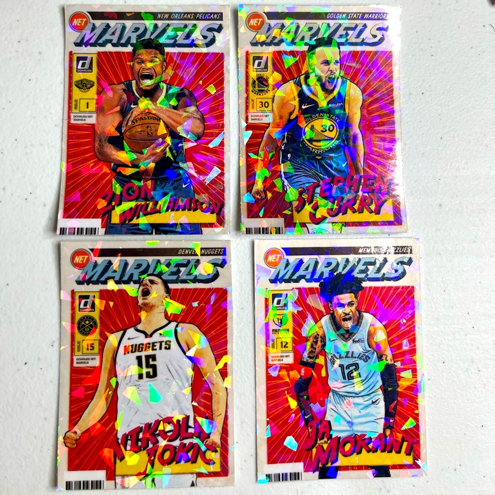 Lot of NBA Panini Donruss Marvels Stickers Jokic, Ja Morant, Steph Curry, Zion